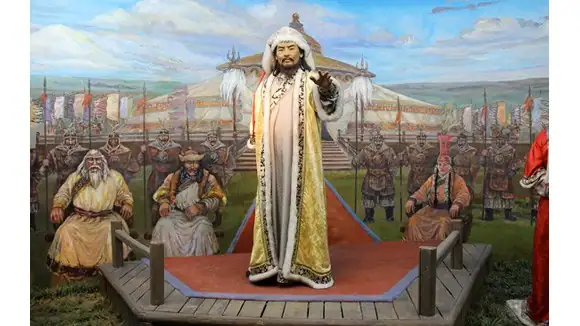 This visual depicts which famous ruler and his court? - Akbar, Jahangir,Genghis Khan, Muhammad Bin Tughlaq